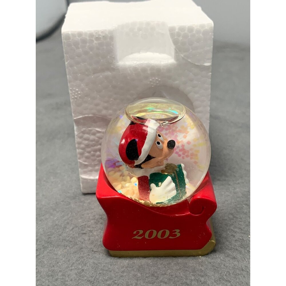 Disney Mickey Mouse Christmas Snow Globe 2003 Red Sleigh JCPenney Exclusive Glas